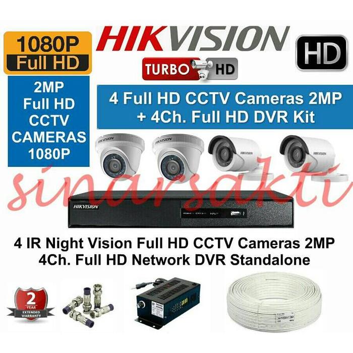 promo paket cctv hikvision dvr 8ch + 4 cctv full hd 2mp (komplit set)