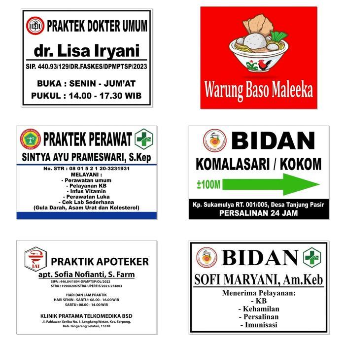 Papan Nama Akrilik Plang Bidan / Plang Dokter 60X80 + Lis Alumunium Tbk