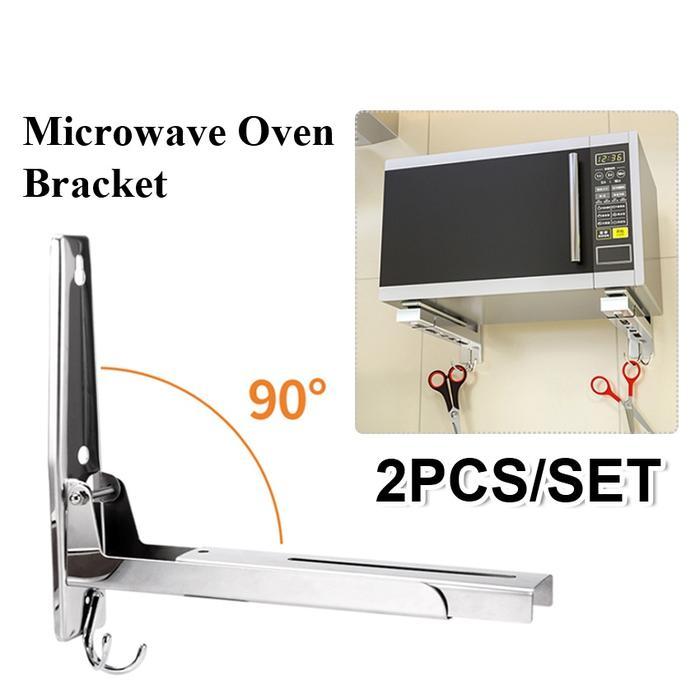 2Pcs Rak Microwave Oven Rak Tembok Dinding 304 Lipat / Siku Microwave Bracket Penyangga Oven Rak