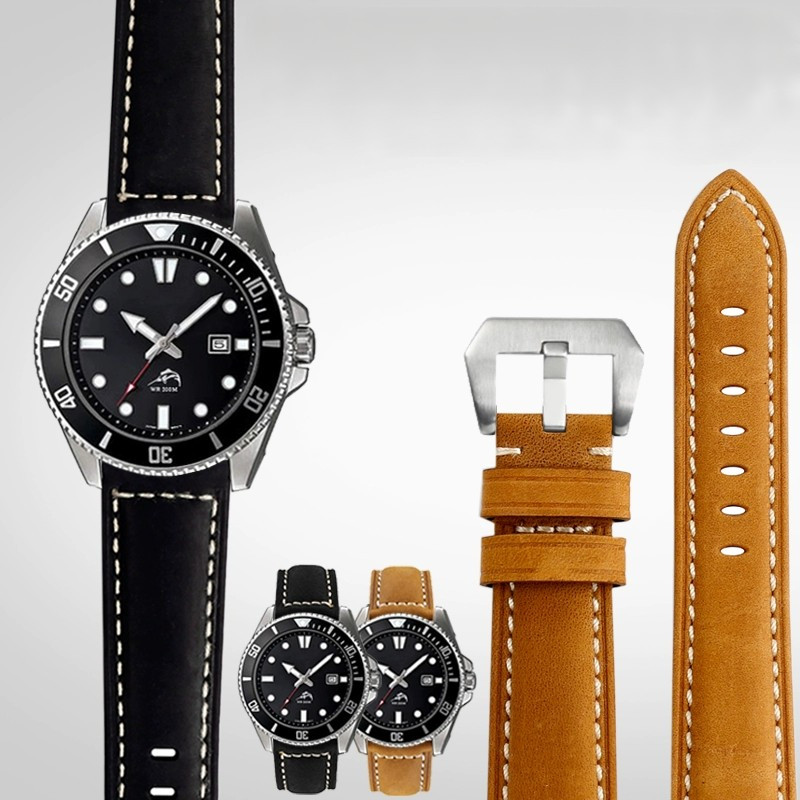 For Casio Swordfish MDV-106 watch strap MDV106-1A 107-1A Seiko No.5 frosted matte cowhide watchband