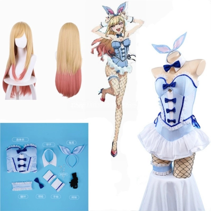My Dress-Up Darling Kitagawa Marin Cosplay Blue Bunny Girl Marin Kitagawa Wig Bunny Ear Cosplay