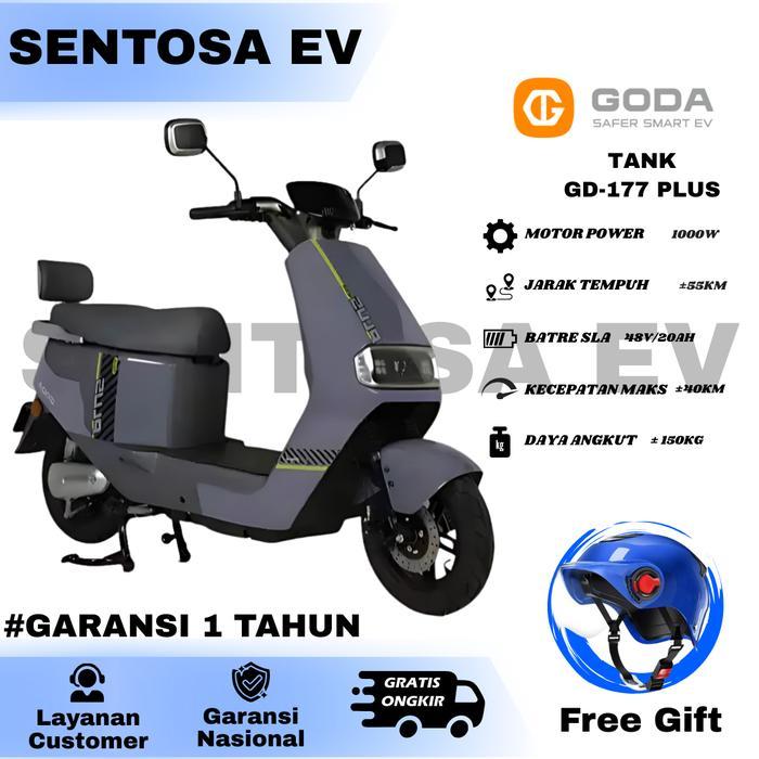 GODA Tank GD-177 Plus Sepeda Motor Listrik 1000W 48V 20Ah 55Km 150Kg Garansi Resmi Power Disk Brakes
