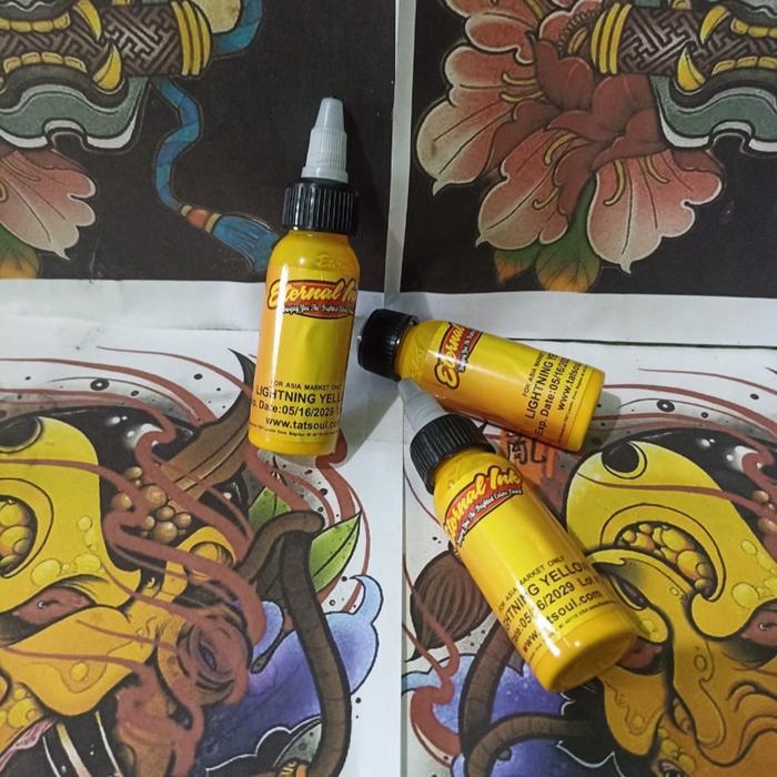 Tinta Tattoo Eternal Ink Warna Lighting Yellow 30Ml 1Oz Botol Timbul Tulisan Eternal Ink Tato