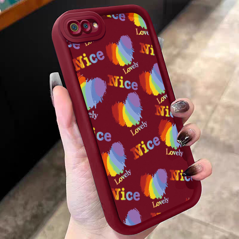 Casing Hp untuk Realme C2 C2s OPPO A1K Case Rainbow heart Kasing silikon Cesing Softcase Gadis cowo 