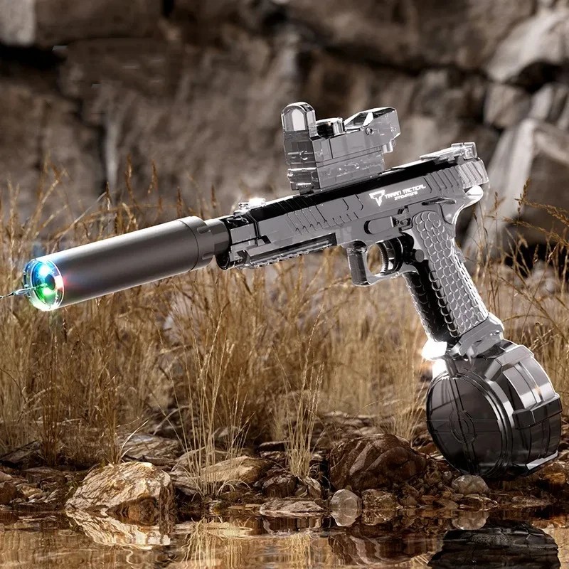 Fully Automatic Desert Eagle Electric Water Gun Shooting Toys, Colorful Flashing Lights Beach Pool