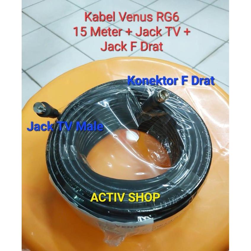 "New" Kabel Antena TV VENUS Coaxial 10 mtr + Jek Colokan ke TV + Jek F Drat