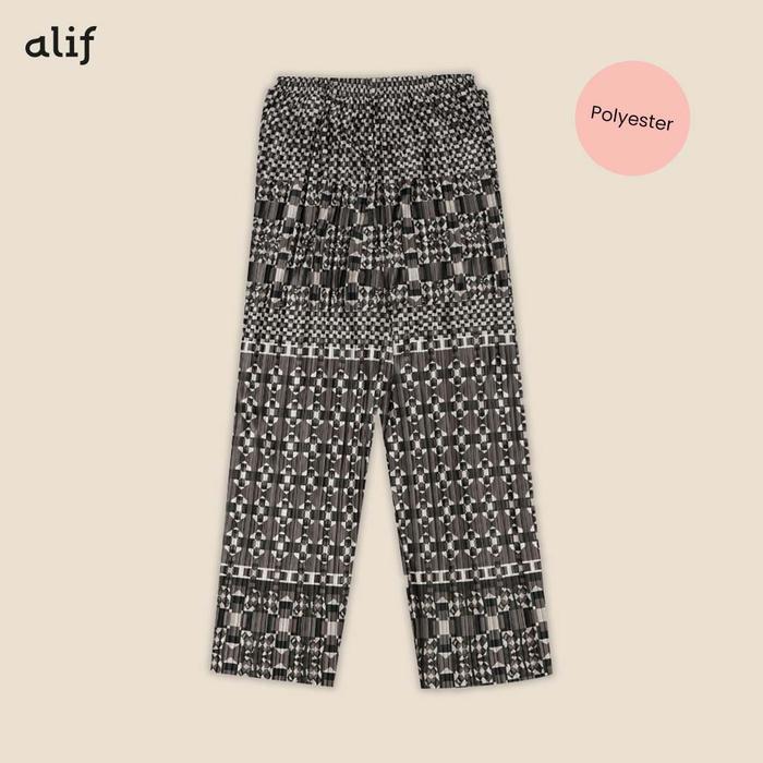 Celana Pleats Motif Kaleidoscope Collection - Smoked Pearl - Alif Pretty Pleats
