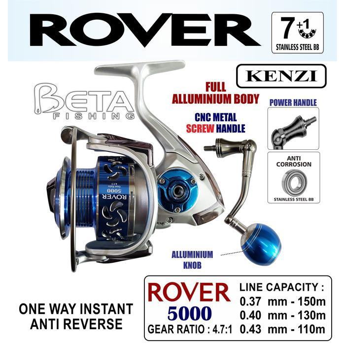 Ready Kenzi Reel Pancing Rover 5000 Full Aluminium Body & Power Handle Cnc Metal Screw Anti