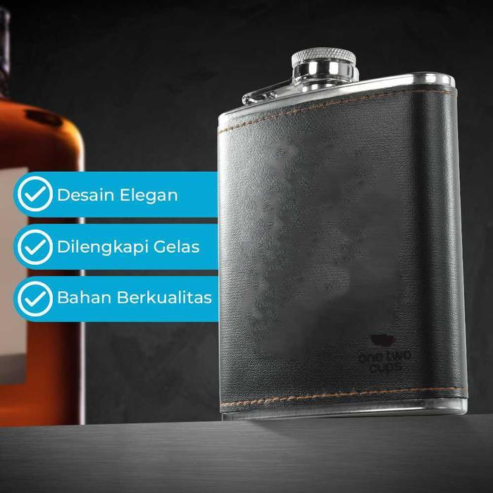 Botol Minum Bir Whiskey Wine Anggur Alkohol Stainless Steel Kulit 7Oz