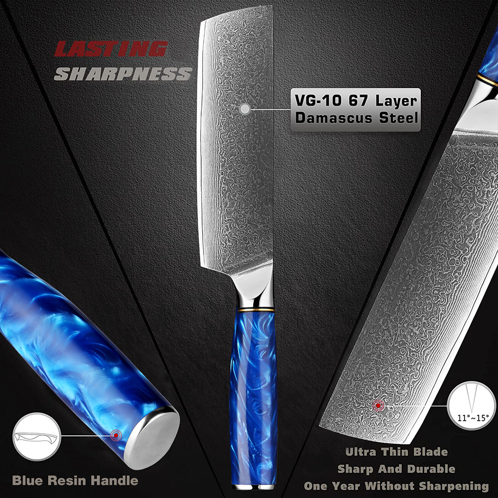 XITUO Nakiri Knife 7 Inch Chinese Vegetable Knife Damascus Steel Kitchen Slicing Knife Meat