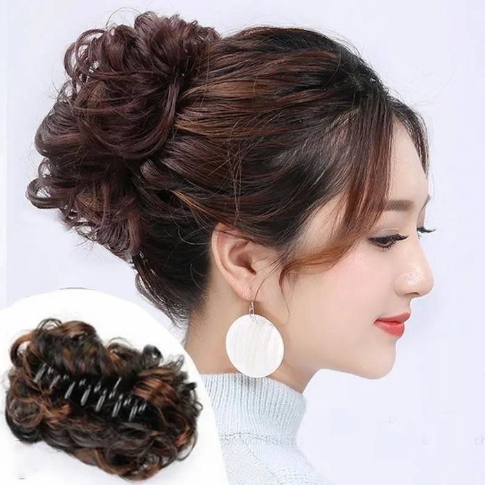 Rambut palsu jepit, cincin rambut sanggul, hiasan kepala kuncup bunga, rambut tiruan, rambut pendek