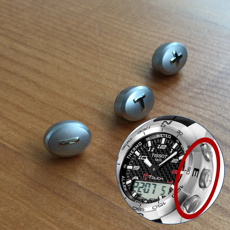titanium color button "T""+""-"pusher for TS Tissot T-Touch Collection Expert Compass 43.6mm