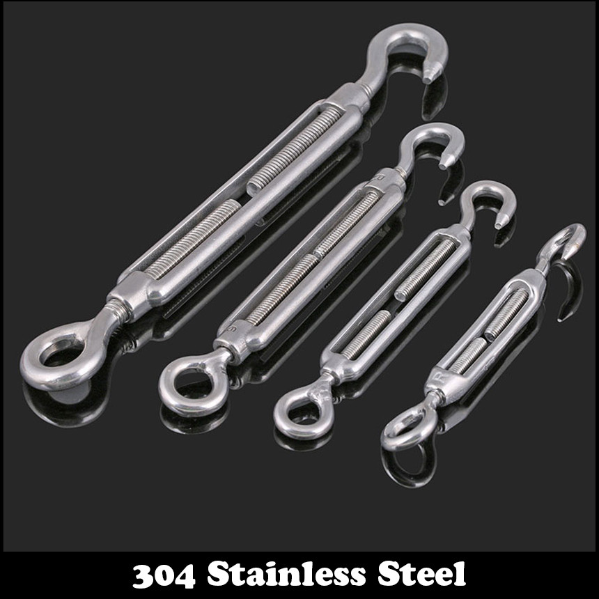 M4 M5 M6 M8 304 Stainless Steel Chain Ratchet Tie Fasten Tighten Tension Bolt Connector Hook To Eye 