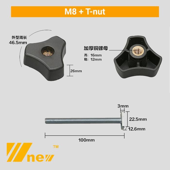 Star Knob M8 + T-nut M8x100