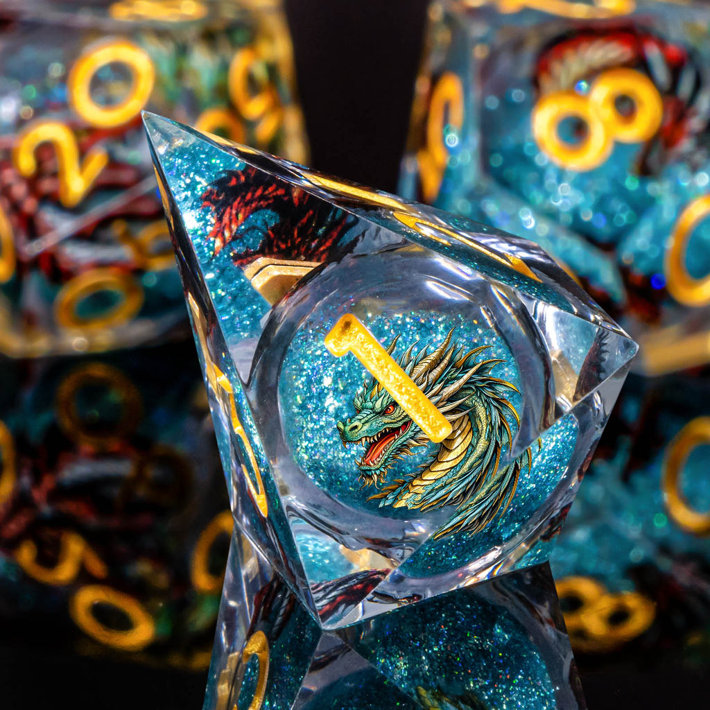 Liquid Core DnD Dice Set, Red Dragon Sharp Edge D&D Dice, Resin Dungeon and Dragon Role Playing Game
