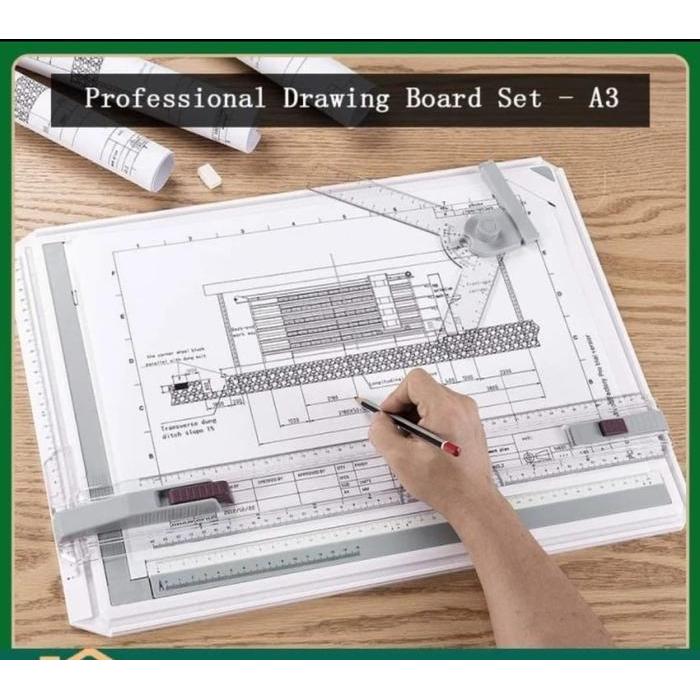 meja belajar arsitek ukuran a3 plus penggaris set benny sekolah teknik smk drawing board