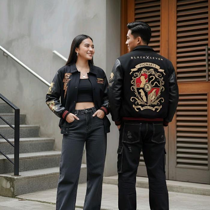 Varsity Jacket Hogwarts Legacy V2 Harry Potter Hitam Gold Jaket Baseball Bordir Original Unisex