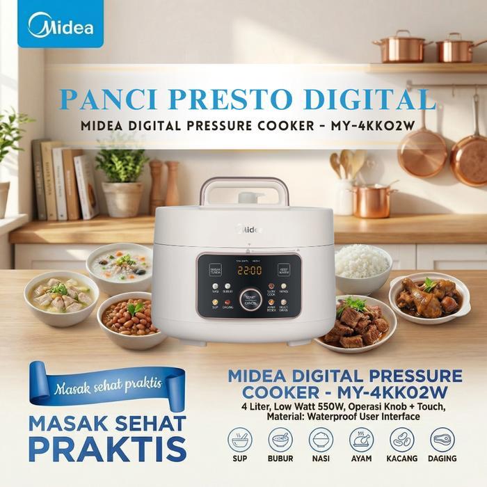 Midea Panci Presto Digital MY-4KK02W 4 Liter Low Watt 550W Knob & Touch Modern Hemat Listrik Cocok