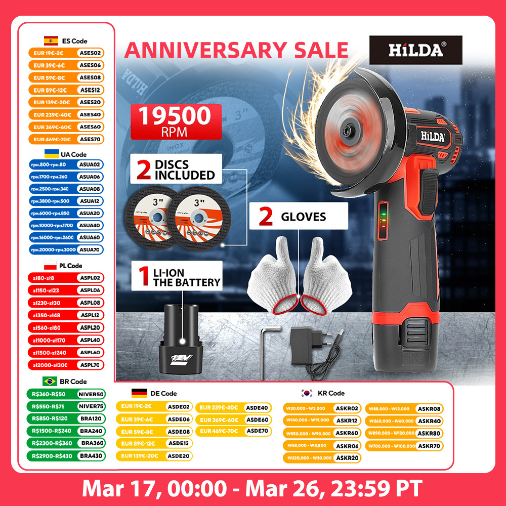 HILDA 3inch Mini Angle Grinder Handled Angle Grinder Multifunctional Cordless Cutting and Polishing 
