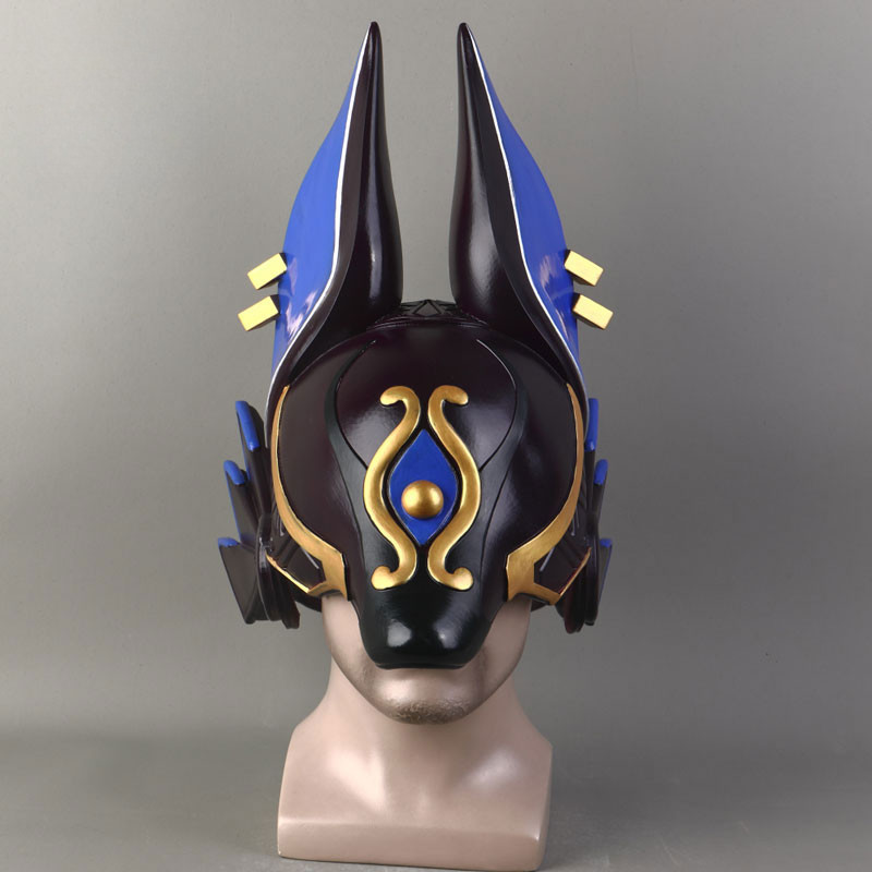 Mainan tokoh Anime Genshin Impact Cyno Cosplay topeng helm Cyno alat
