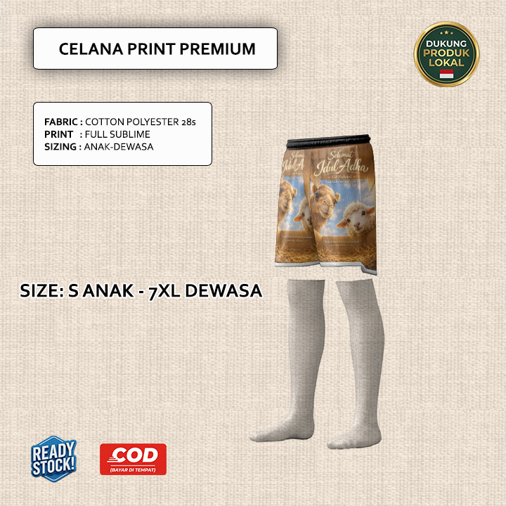 Celana Idul Adha Hewan Qurban Sapi Kambing Domba Model 4 Bahan Fleece Tebal Full Printing Keren | Ba