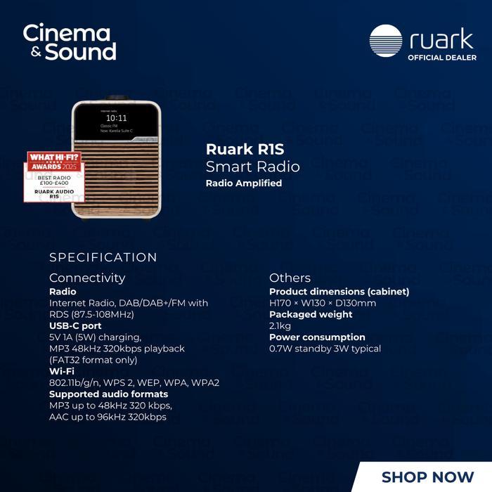 Ruark Audio R1S Deluxe Smart Radio What-Hifi Winning Award Desktop Speaker System WiFi, Internet