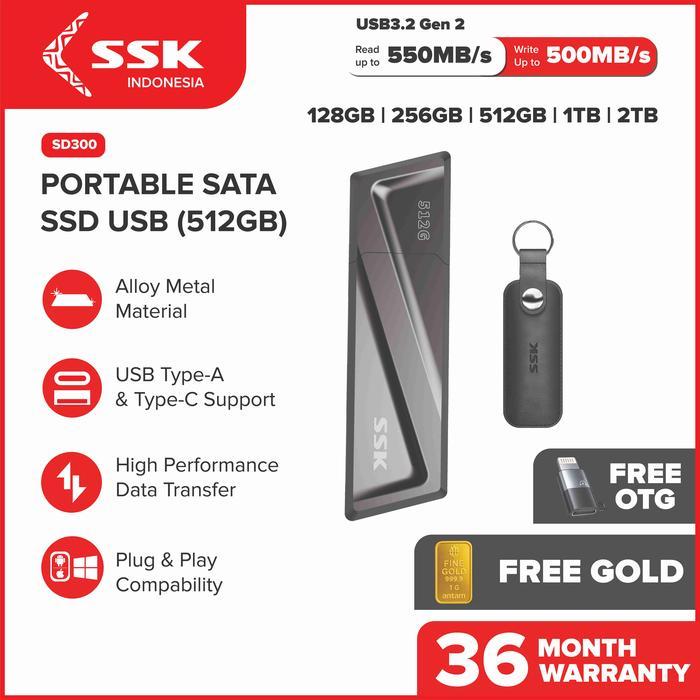 SSK SD300 SSD Portable USB 3.2 High Speed 550MB/s Type C External SSD