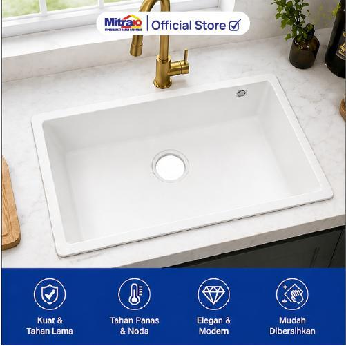 Sink Wastafel Granite Jumbo Zehn+ 1 Kolom Putih 76x44x22cm Bak Cuci Piring M7644 - Granite Sink