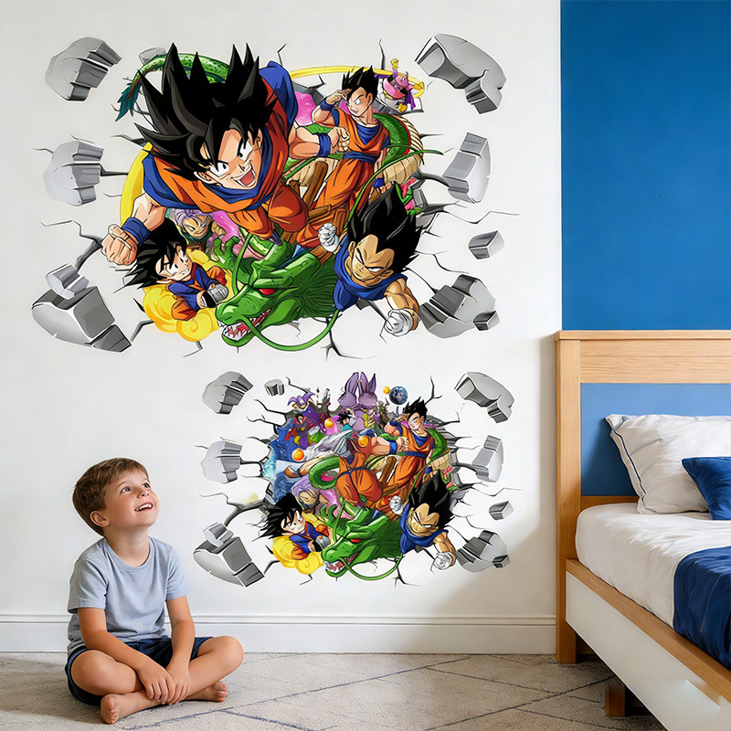 Dragones Ball Wallpaper Cartoon 3D Broken Wall Steedy Wallpapers New Boy Anime Room Art Poster
