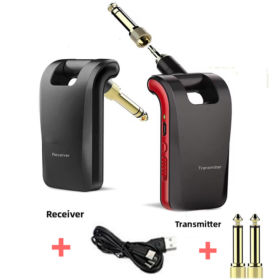 Wireless Guitar System 2.4GHz Wireless Guitar Transmitter Receiver Stereo 2 in 1 Plugs 6 Channels
