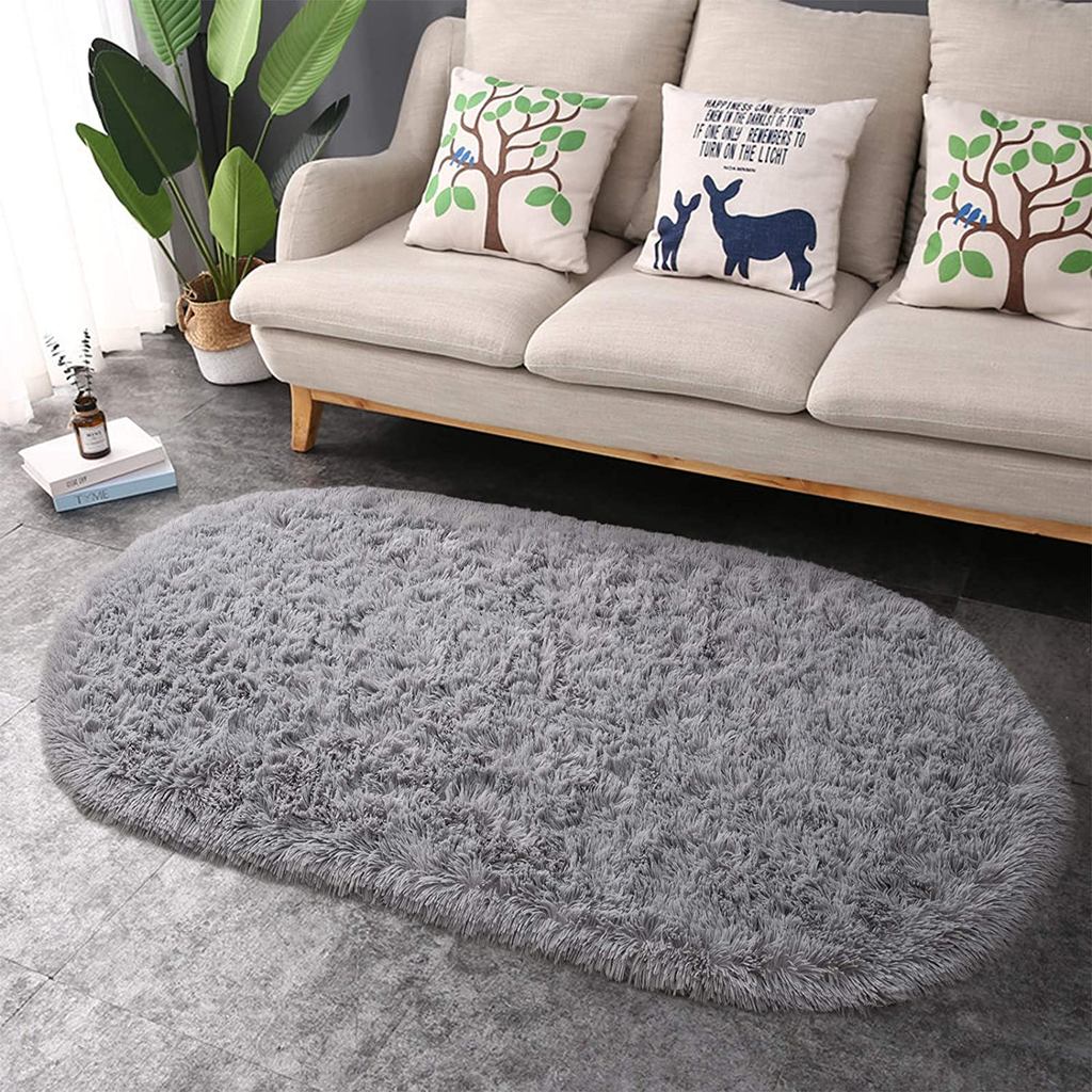 Oval Fluffy Ultra Soft Area Rugs Plush Shaggy Carpet for Kids Room Bedside Nursery Mats Living Room 