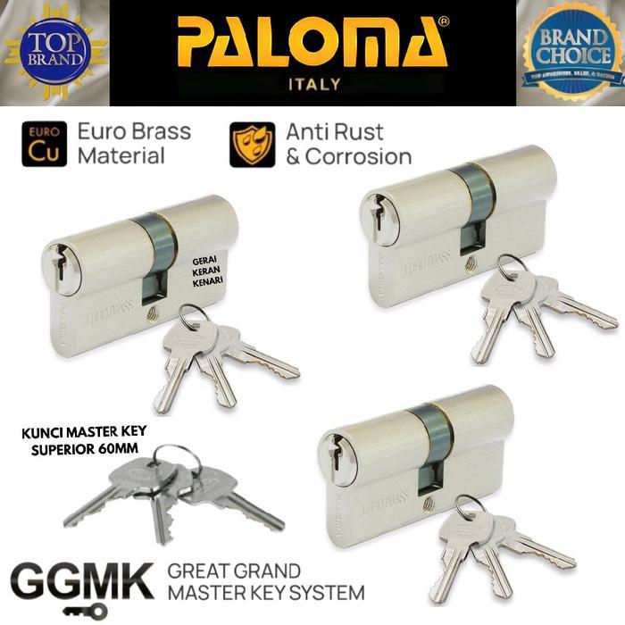 PALOMA PCP 204 MASTER KEY KUNCI PINTU PAKET 3 CYLINDER KUNCI PINTU 60MM + KUNCI MASTER KEY SUPERIOR