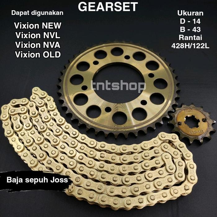 gear gir set Paket Vixion old Vixion new 2006-2016 gearset gigi tarik rantai roda model sss Gold