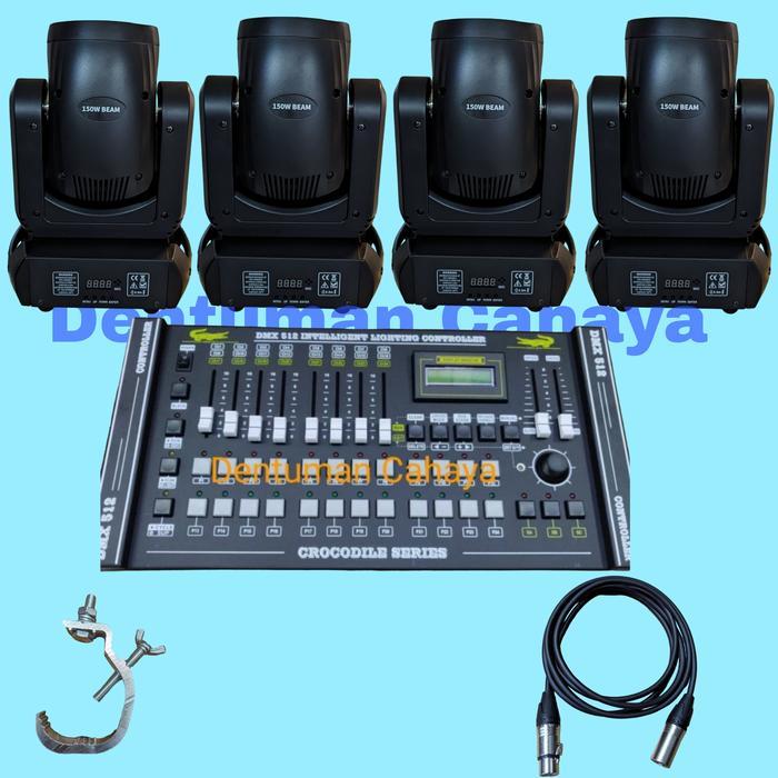 Paket Lighting moving beam 150w Cafe, Bar, Panggung, Moving Beam 150w Dmx Crocodile  Kabel dmx Bonus