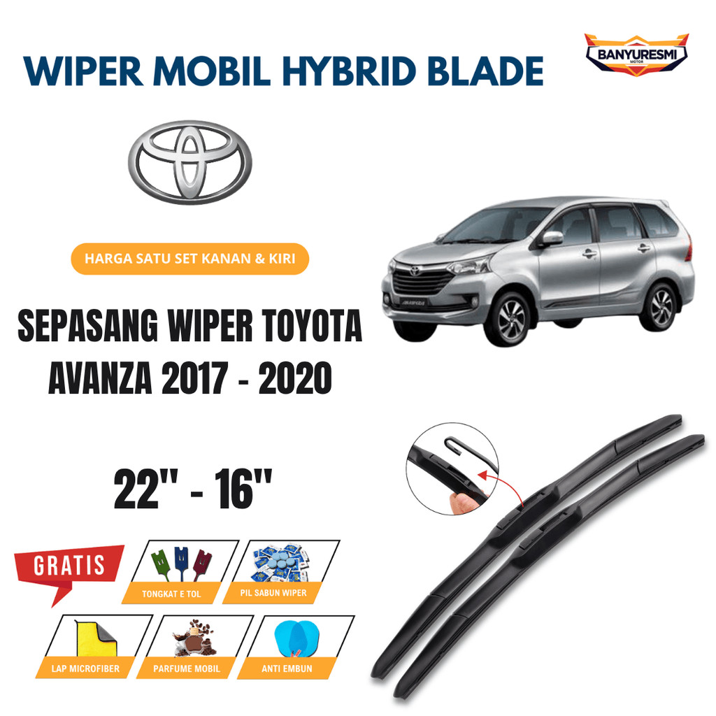 Wiper Toyota Avanza 2017-2020 Hybrid Kaca Depan Mobil Free 5 Bonus
