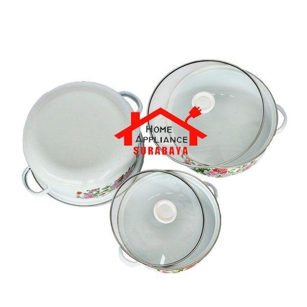Panci Bunga Set Isi 3 Pcs - Panci Set Enamel Susun 3 Motif Corak Bunga Gsf G 1618 - Gsf 1618 Pasti