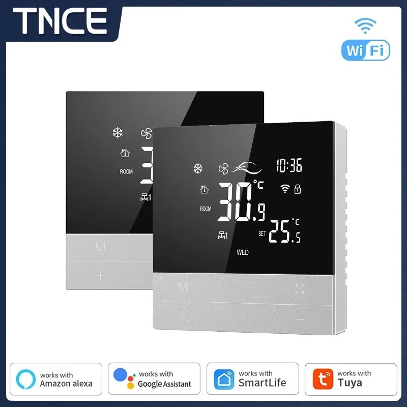 TNCE Tuya WiFi Smart Thermostat LCD Display Touch Screen Smart Heating Cool 3 Speed Fan Coil Unit Wi