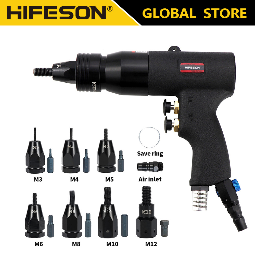 HIFESON Self-Lock Pneumatic Rivet Nut Guns Insert Thread Pull Setter Riveters For Aluminum And Iron 