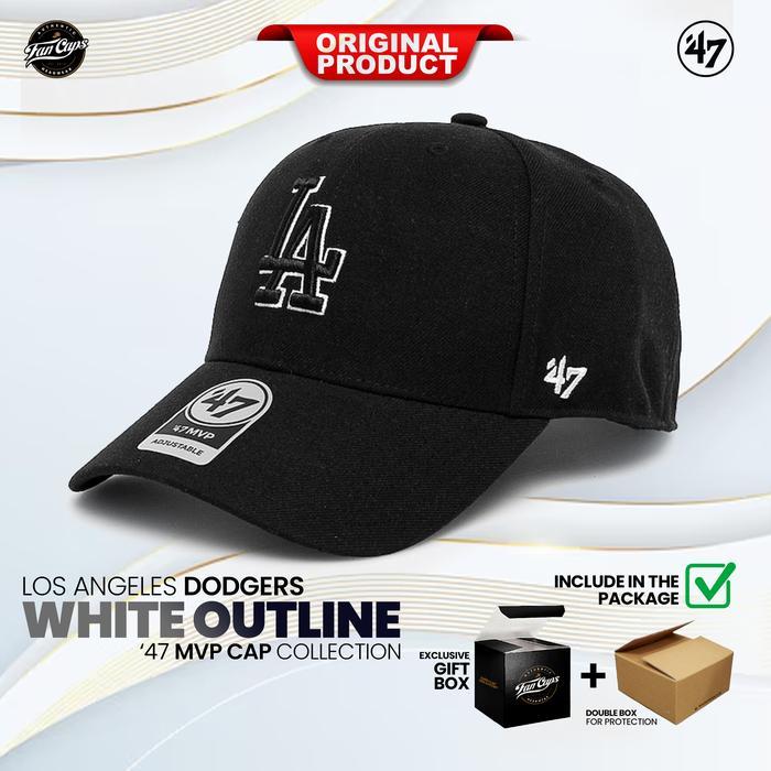 Topi 47 Brand Original MLB Los Angeles Dodgers MVP warna Hitam Putih FREE GIFT BOX