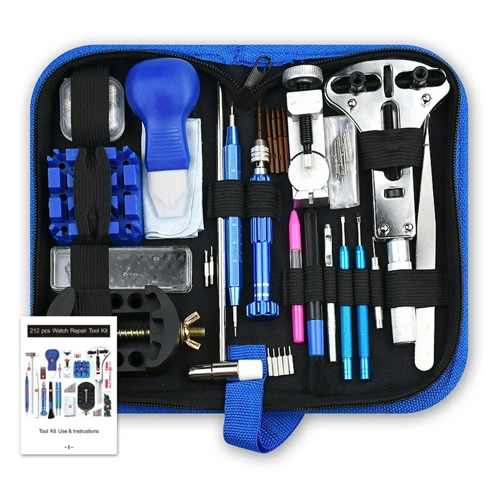 212pcs Watch Opener Repair Tool Kit Clock Pry Knife Screwdriver Pin Hammer Set Watchmaker Band Link