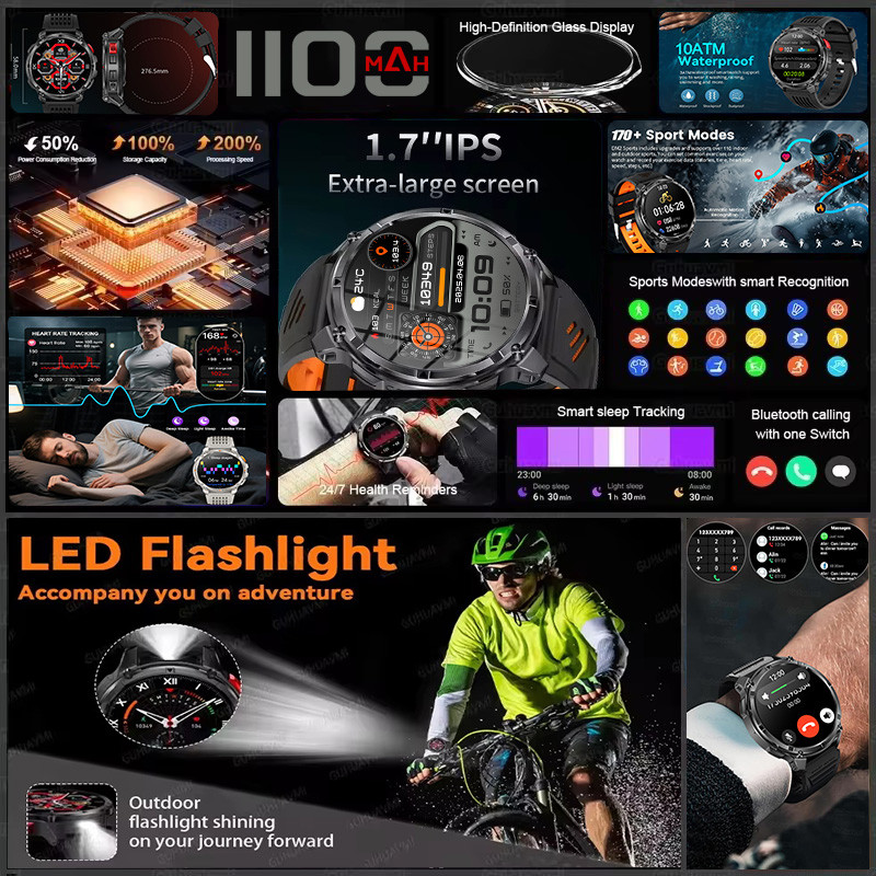 T-REX 3 Military Smartwatch Men 1100mAh Ultra Durable Battery SmartWatch 10ATM Waterproof HD Call