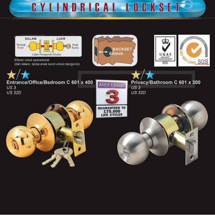 SOLID Handle Kunci Pintu Bulat / Cylindrical Lockset C 601 x 400 US32D