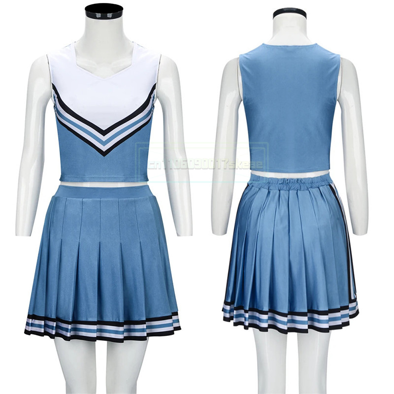 Olivia Cheerleader Uniform Princess Top Skirt Blue White Cheerleading Outfits Halloween Party