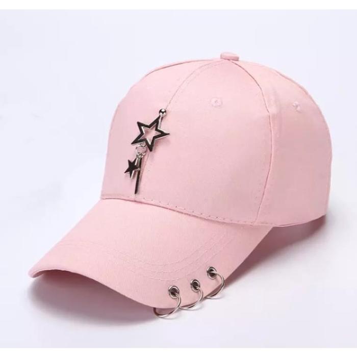 Topi Ring Anting Samping KPOP //Topi pria dan wanita Topi Ring Anting Kpop//Topi Ring Rantai//Topi