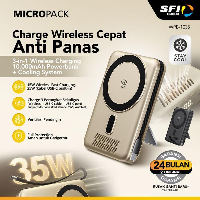 Micropack Wireless Powerbank 10.000 mAh - Fast Charging 35 watt - Ventilation Hole & Kickstand -