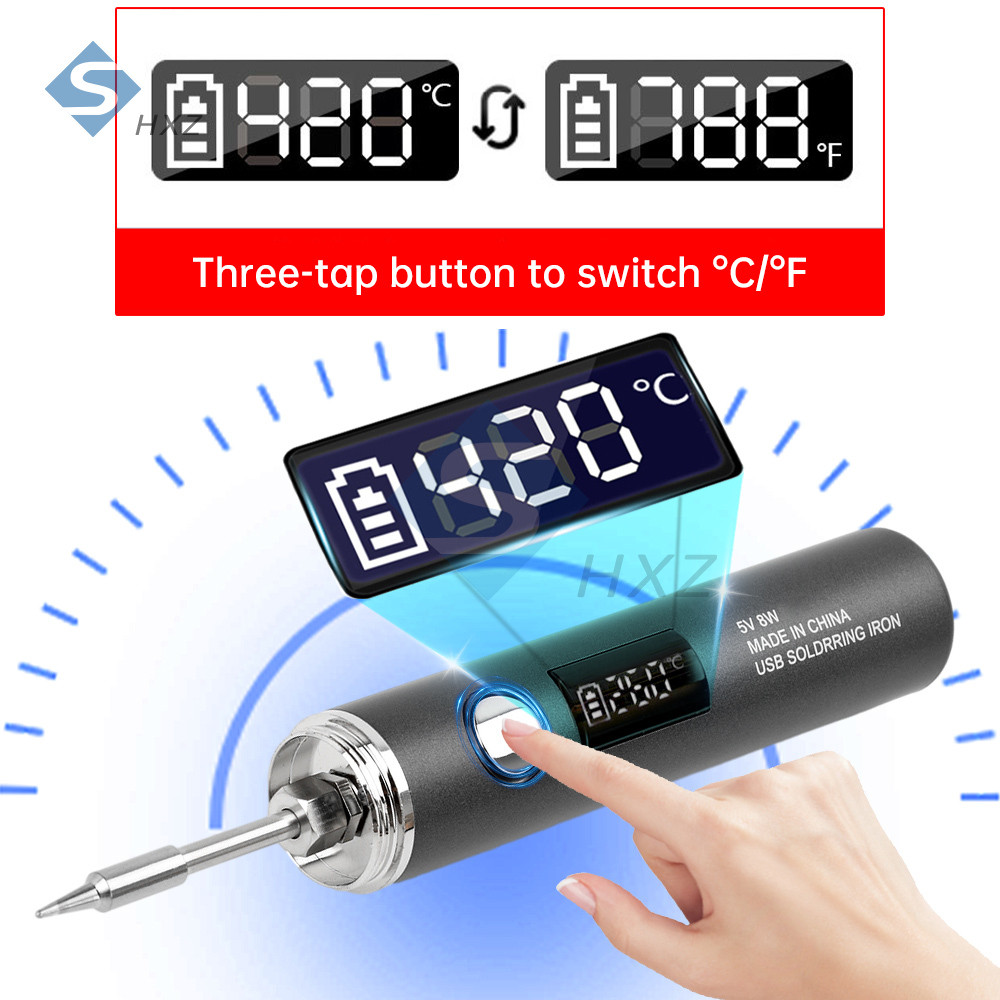 1400Mah Usb-C Soldering Iron Fast Heating Portable Electric Iron Replaceable Tip 260~420 5