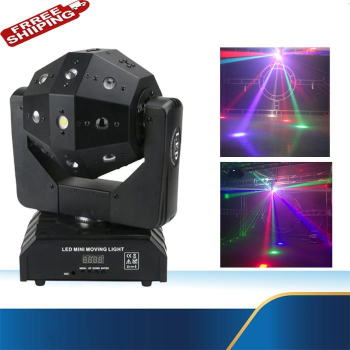 Lampu Sorot Panggung RGB Moving Head Ball LED Mini 16 LED 120W dengan 4 Mode Kontrol & Karet Anti