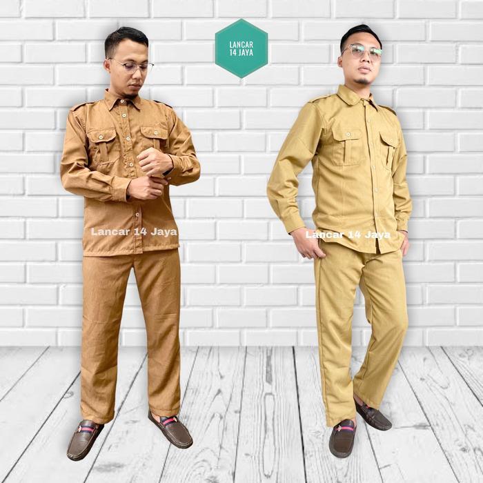 ASLI keki kekii Pria Lengan Panjang Keki Coklat Tua Coklat Muda READY STOCK