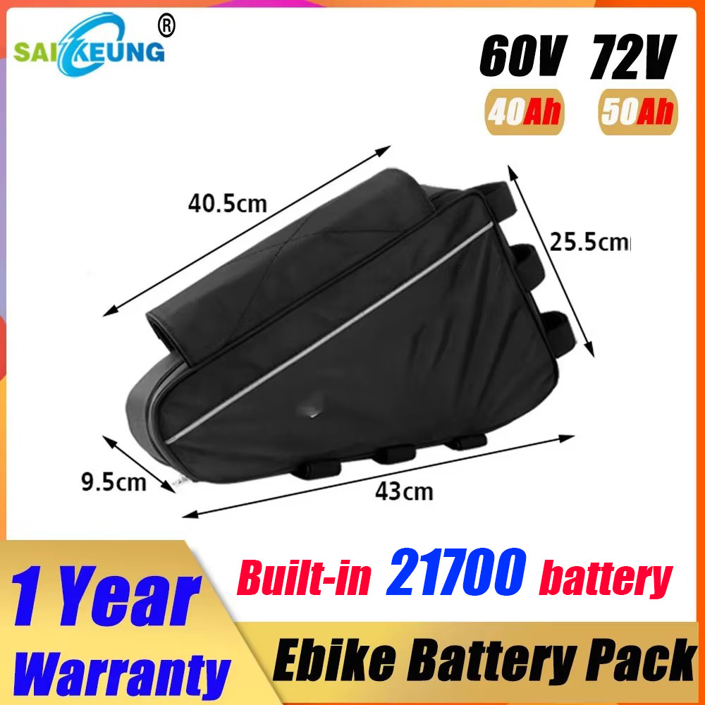 Electric Bike Triangle 48V 60AH Battery 52V Cham-Ride 72V 60V 50ah 40ah 30AH 100A BMS Huge Capacity