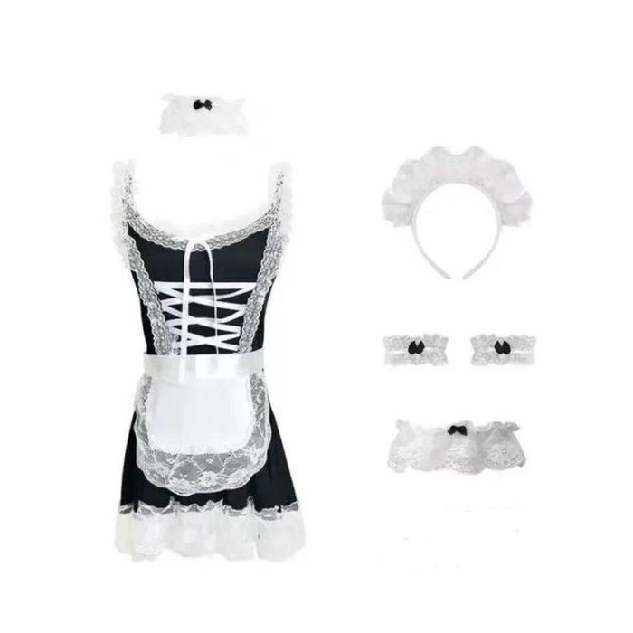 Diskon Lingerie Sexy Premium Lengkap Model Cosplay Pelayan Renda Hitam Putih Rok Mini Ketat Baju